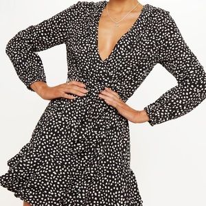 Black/White Printed Wrap Dress